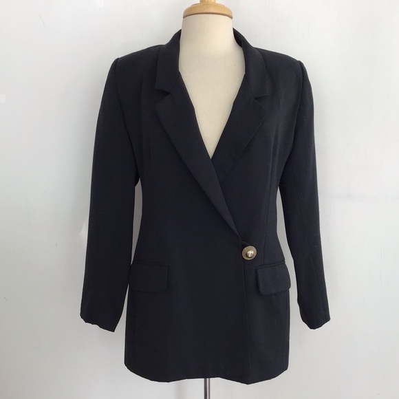 VIntage 90’s Y2K Chad Steven’s black wool blend 1 button lined power blazer sz 6 - Picture 1 of 11